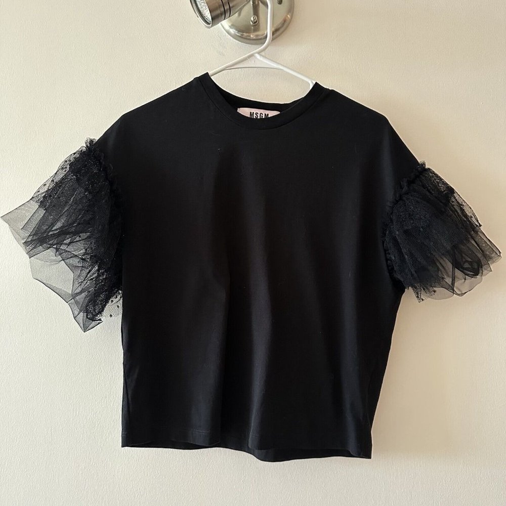 MSGM Top Black Polkadot Lace Sz M T-shirt - Picture 4 of 7